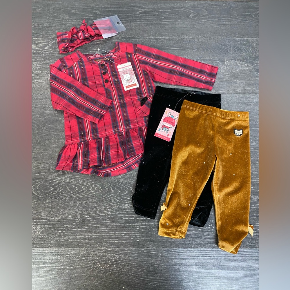 Plaid Red and Gold Kids Matching Set
